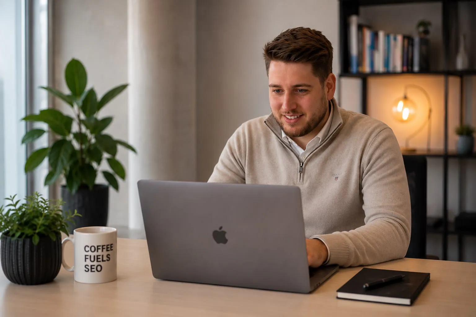 Dave van der Burgt aan het werk achter zijn laptop